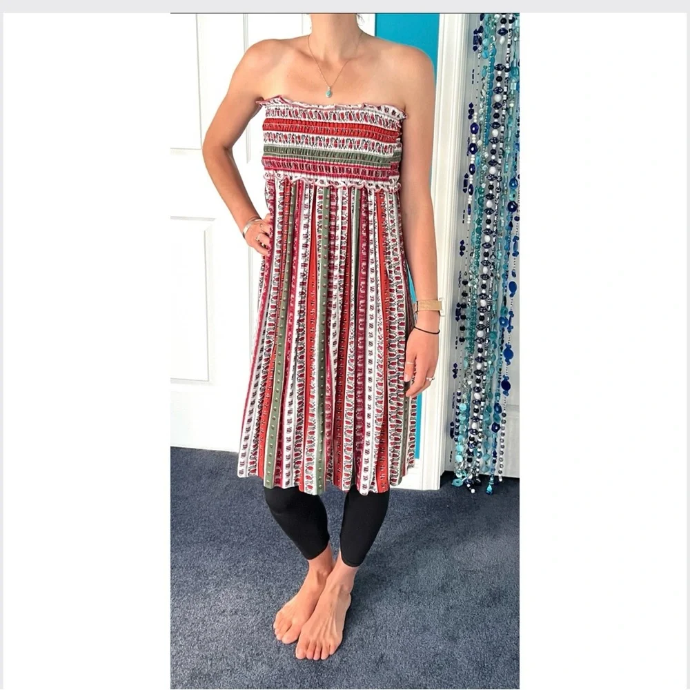 🇨🇦design:unik dual use as skirt or dress smocked w/fun patterned stripes-vintage - Picture 8 of 16